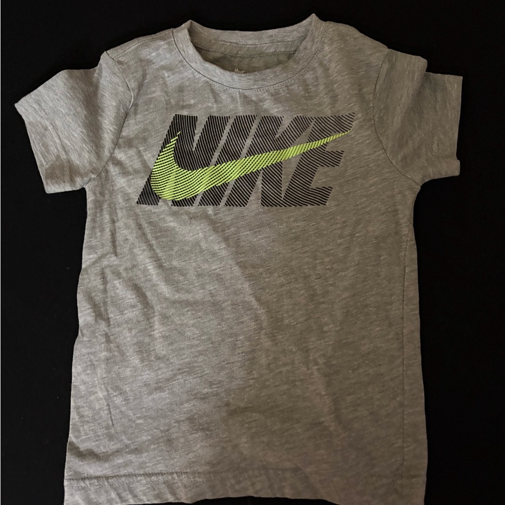 Nike Kids' Grey Tee with Neon Green Swoosh